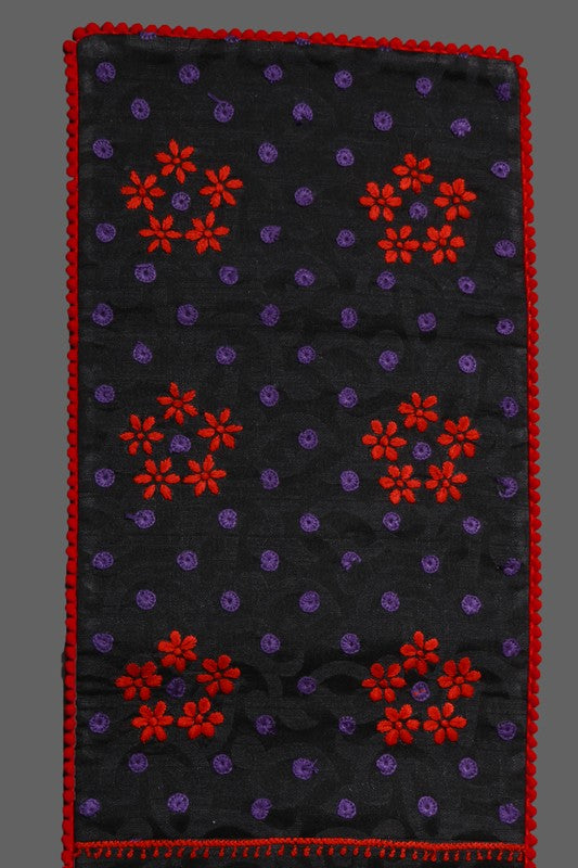 Ada Hand Embroidered Black Chanderi Lucknowi Chikankari Dining Table Runner Set 01A147200