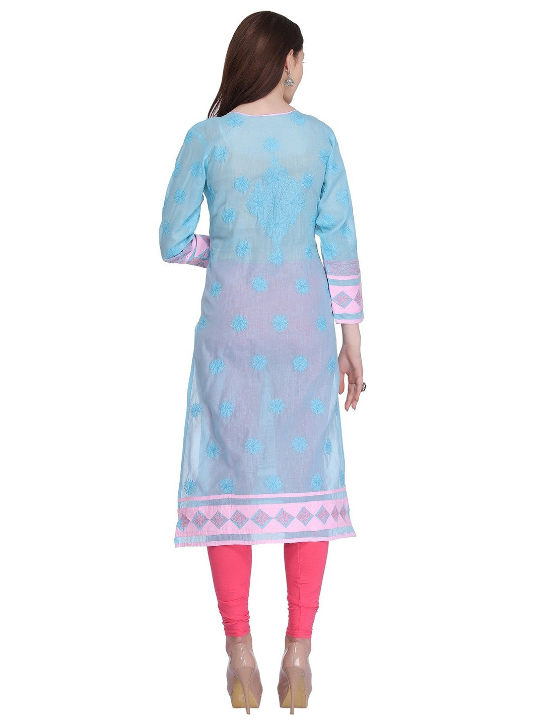Ada Hand Embroidered Blue Cotton Lucknow Chikan Straight Kurta- A285192