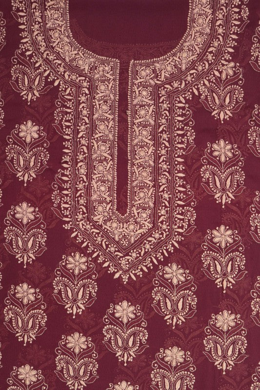 Ada Hand Embroidered Wine Pure Georgette Lucknowi Chikan Unstitched Suit Piece A59261