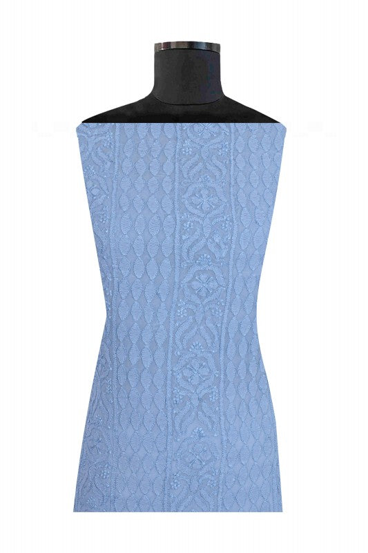 Ada Hand Embroidered Greyish Blue Georgette Lucknowi Chikan Unstitched Kurta Piece A474900