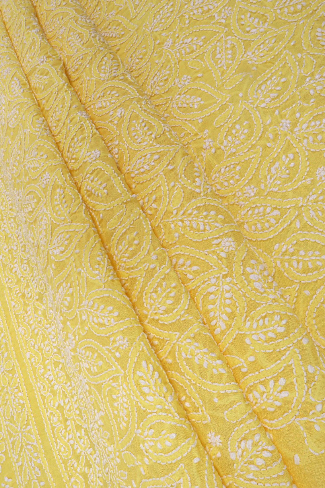Ada Hand Embroidered Yellow Cotton Lucknowi Chikankari Unstitched Suit Piece 01A137314