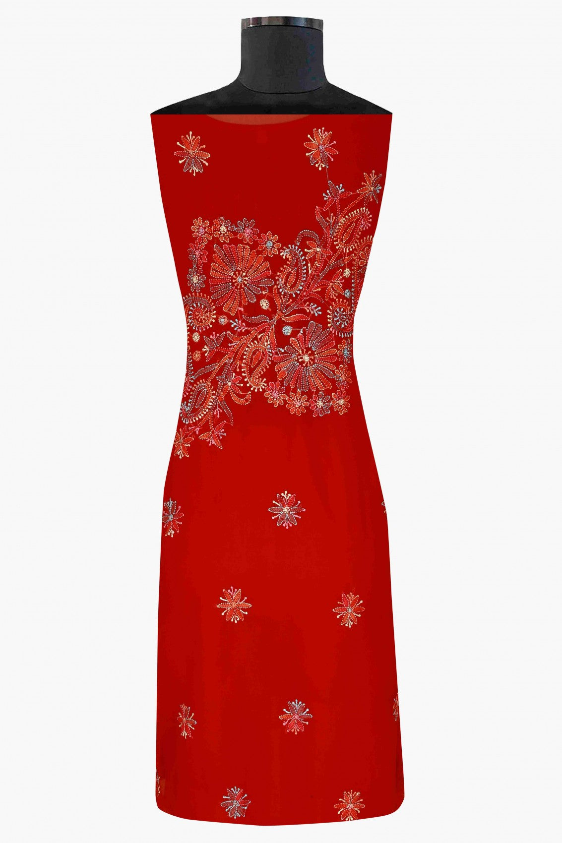 Ada Hand Embroidered Red Georgette Lucknowi Chikankari Unstitched Suit Piece A211176