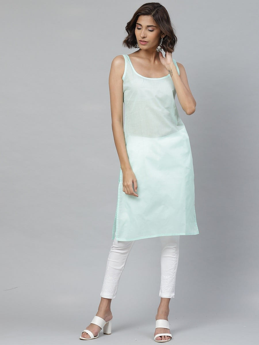 Ada Hand Embroidered Sea Green And White Georgette Lucknowi Chikankari Kurta Set with Slip A100540