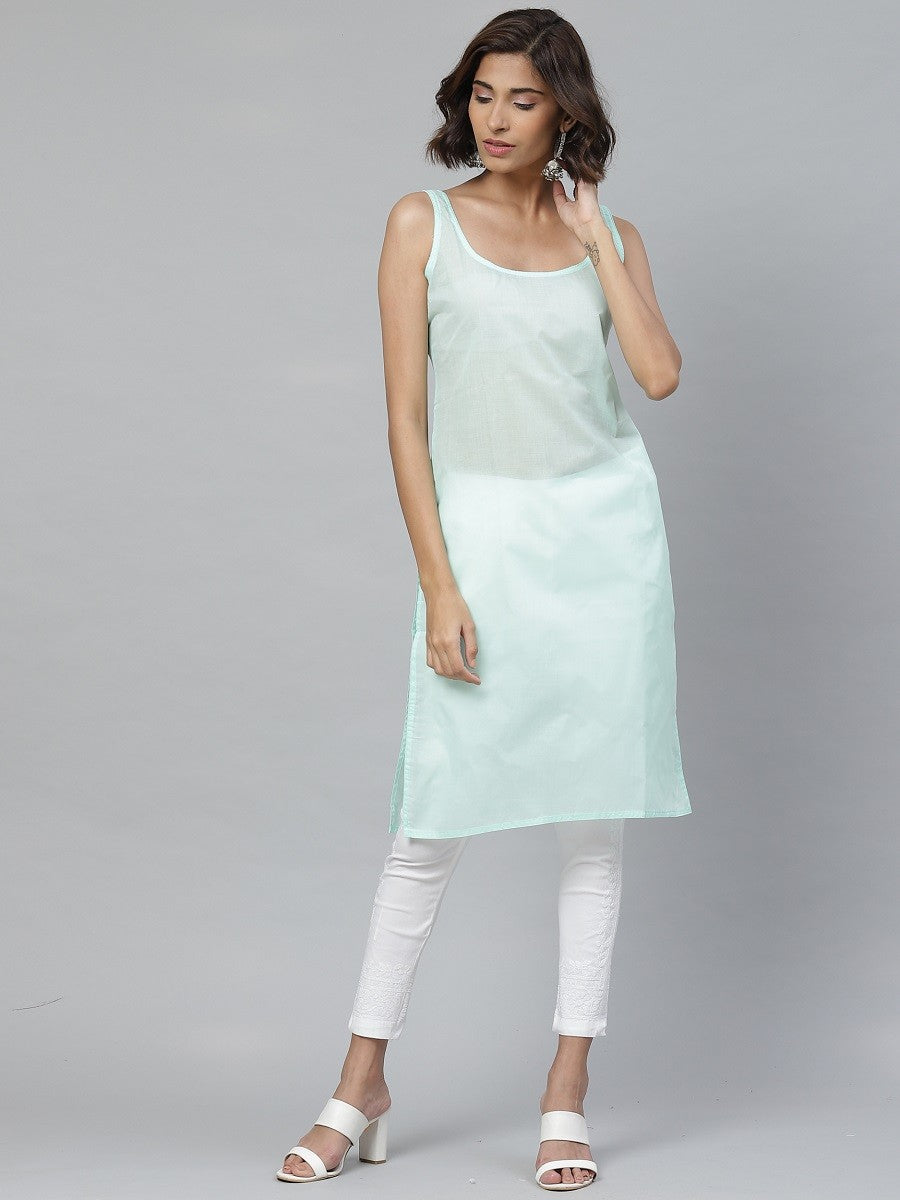 Ada Hand Embroidered Sea Green And White Georgette Lucknowi Chikankari Kurta Set with Slip A100540