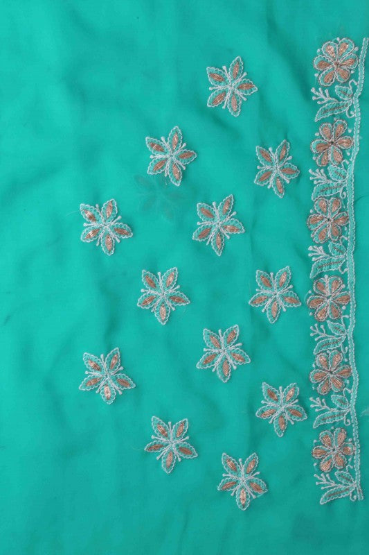 Ada Hand Embroidered Turquoise Blue Georgette Lucknowi Chikankari Saree/Blouse With Gota Patti Work A567451