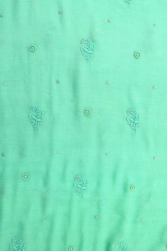 Ada Hand Embroidered Sea Green Cotton Lucknowi Chikan Unstitched Kurta Dupatta Set With Zari Work A166450