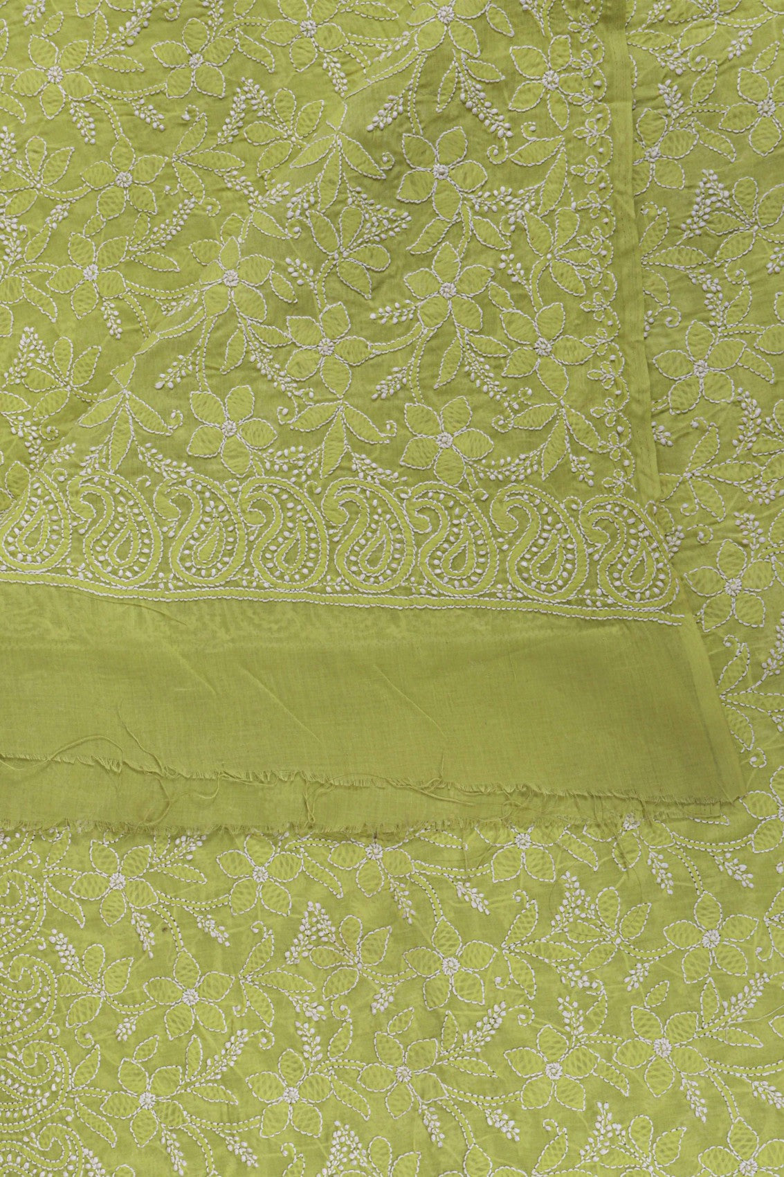 Ada Hand Embroidered Green Cotton Lucknowi Chikankari Dupatta A588708