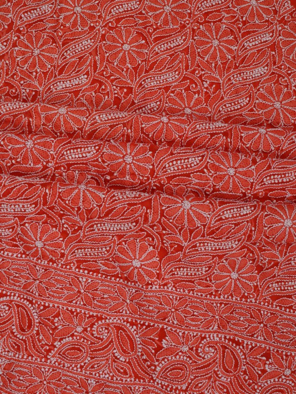Ada Hand Embroidered Orange Georgette Lucknowi Chikankari Unstitched Suit Piece 01A114534