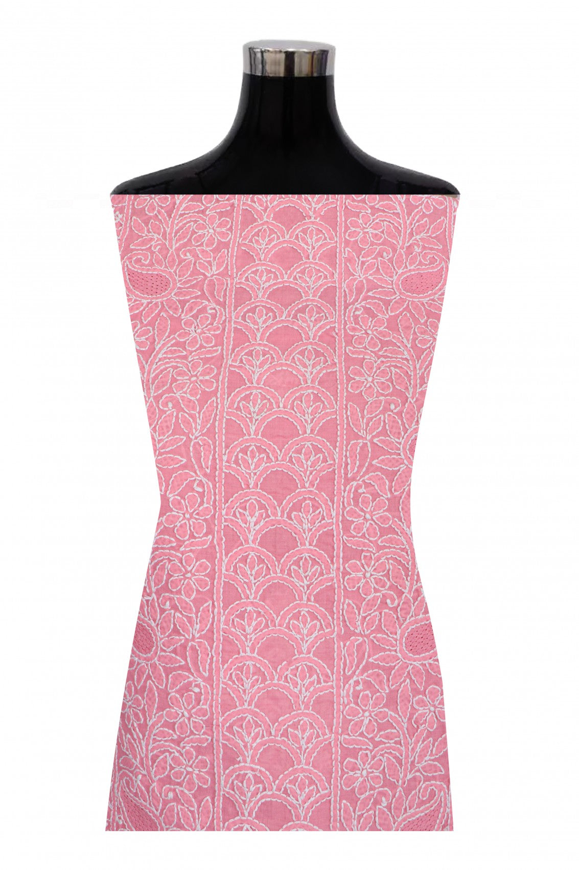 Ada Hand Embroidered Salmon Pink Cotton Lucknowi Chikankari Unstitched Suit Piece 01A279321
