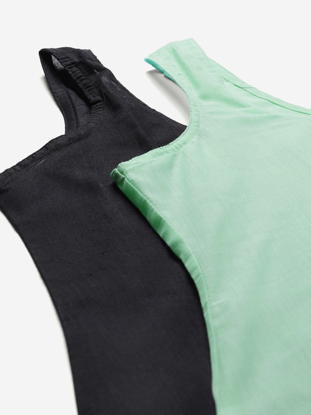 Ada Sea Green and Black Cotton Long Slips Combo of 2  A294995.