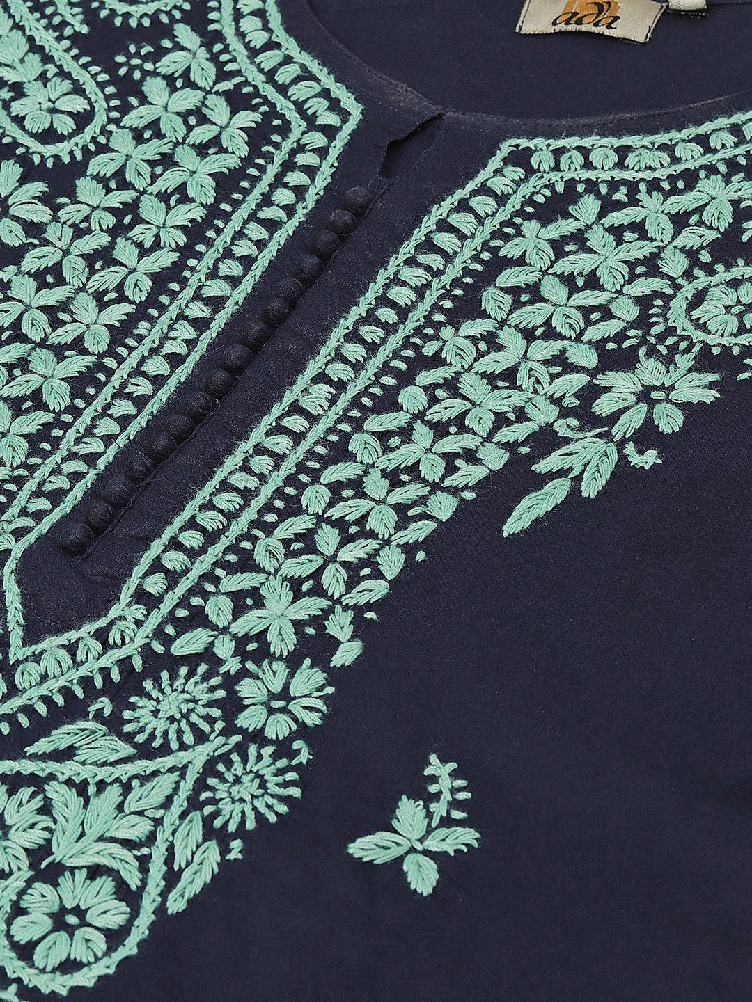 Ada Hand Embroidered Navy Blue Cotton Lucknowi Chikankari Straight Kurta A411119