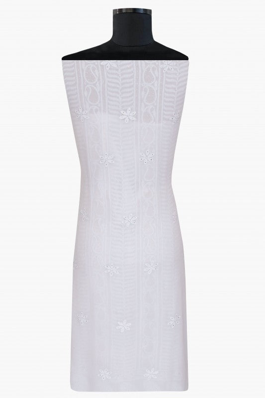 Ada Hand Embroidered White Georgette Chikan Unstitched Kurta Piece With Muqaish Work A501617