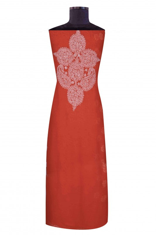 Ada Hand Embroidered Coral Red Georgette Lucknowi Chikankari Unstitched Suit Piece A612725