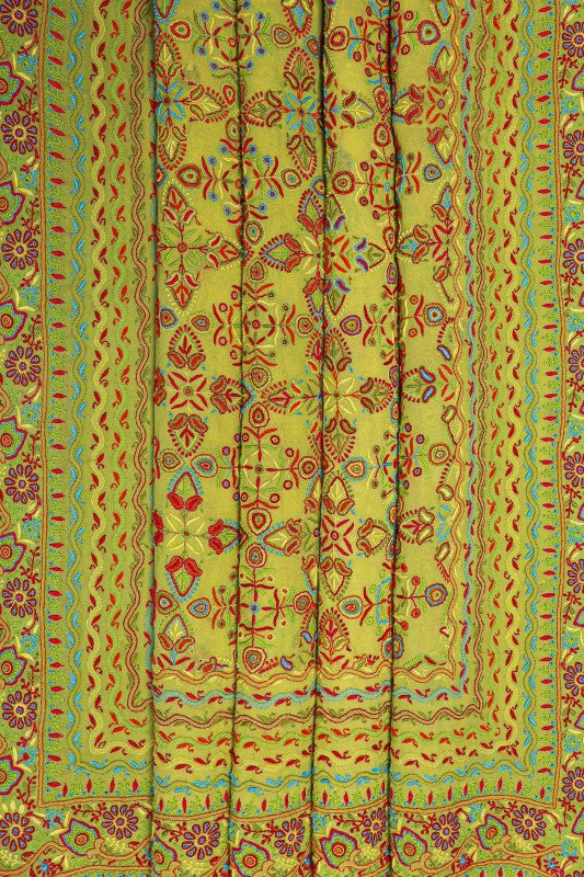 Ada Hand Embroidered Yellow And Green Shaded Pure Georgette Lucknowi Chikankari Saree With Blouse- A149764