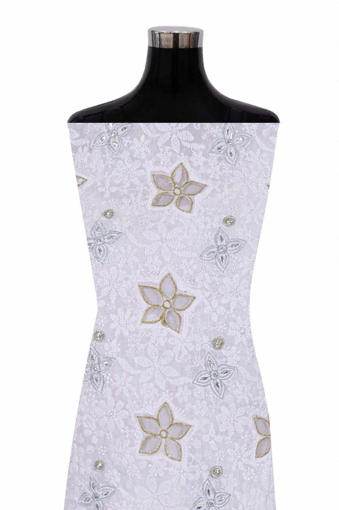 Ada Hand Embroidered White Cotton Lucknowi Chikankari Unstitched Suit Piece With Lurex Work 01A214031