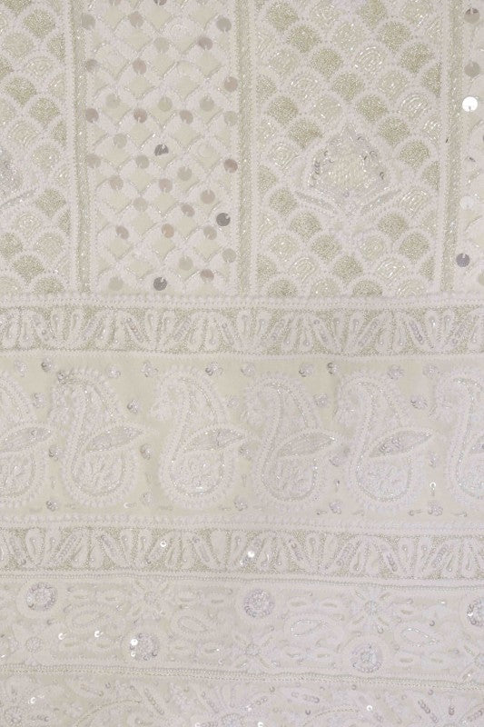 Ada Hand Embroidered White Pure Georgette Lucknowi Chikan Unstitched Kurta Dupatta Set With Pearl & Sequinned Work-01A59013