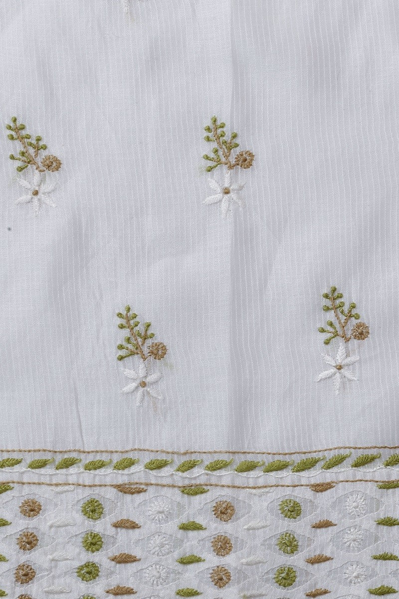 Ada Hand Embroidered Cream Chanderi Lucknowi Chikan Semi-stitched Kurta Dupatta A145991