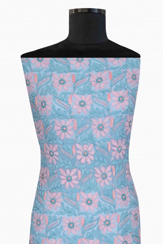 Ada Hand Embroidere Blue Georgette Lucknowi Chikan Unstitched Kurta Piece A611836