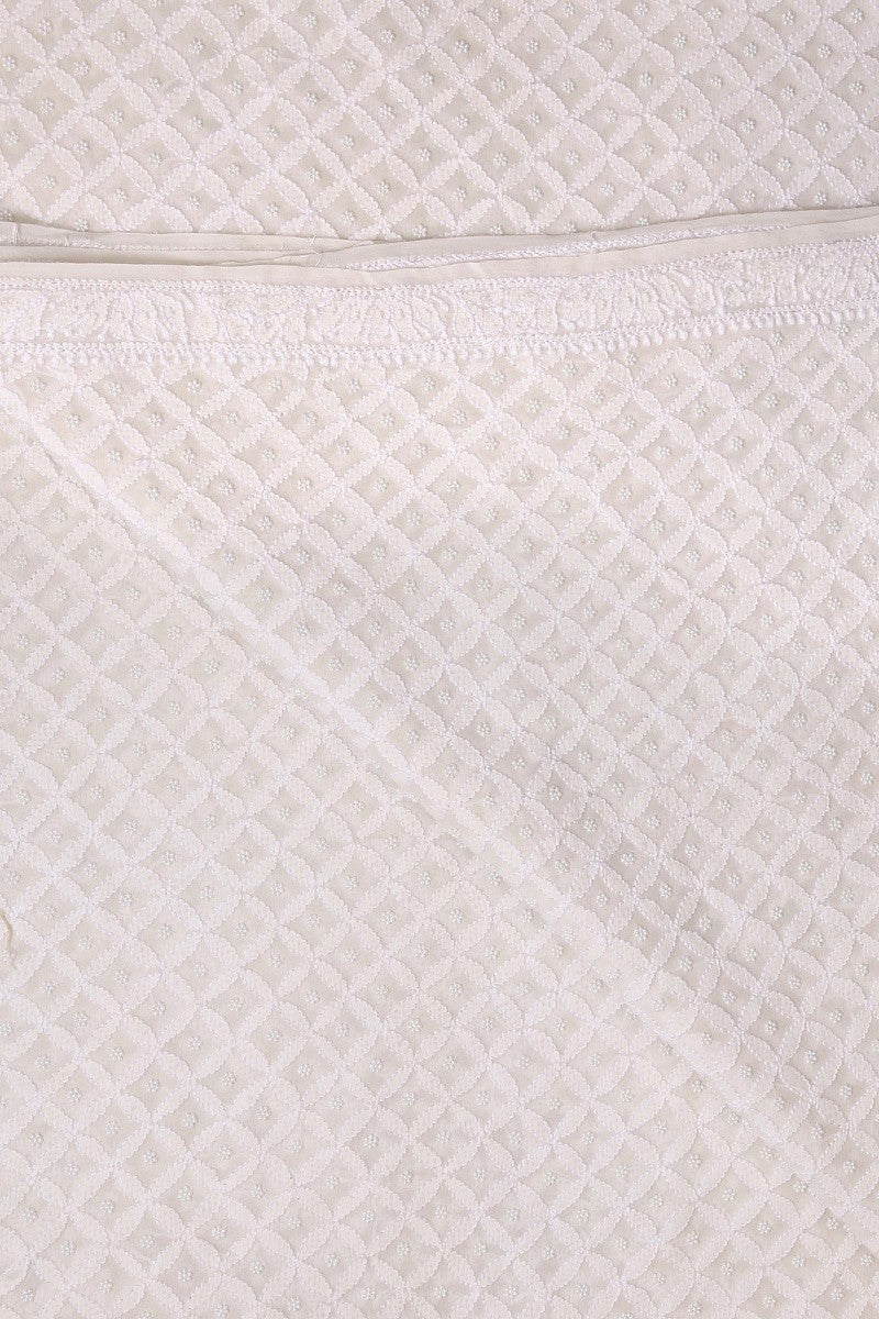 Ada Hand Embroidered White Pure Georgette Lucknowi Chikankari Dupatta With Pearl & Sequinned Work-A619815