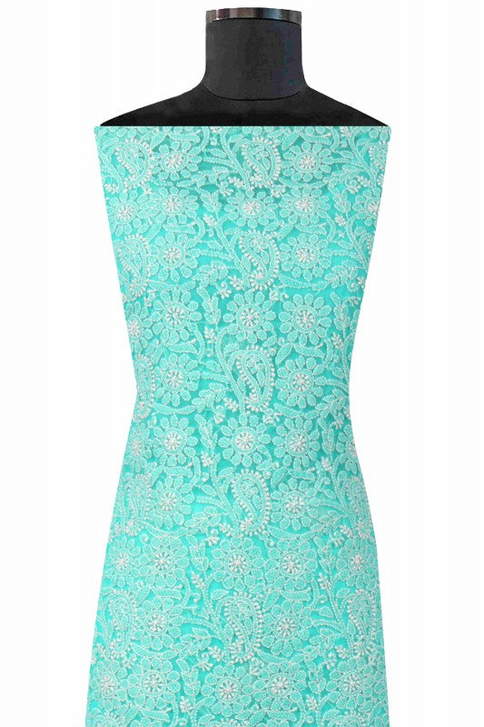 Ada Hand Embroidered Sea Green Georgette Lucknowi Chikan Unstitched Suit Piece A608153