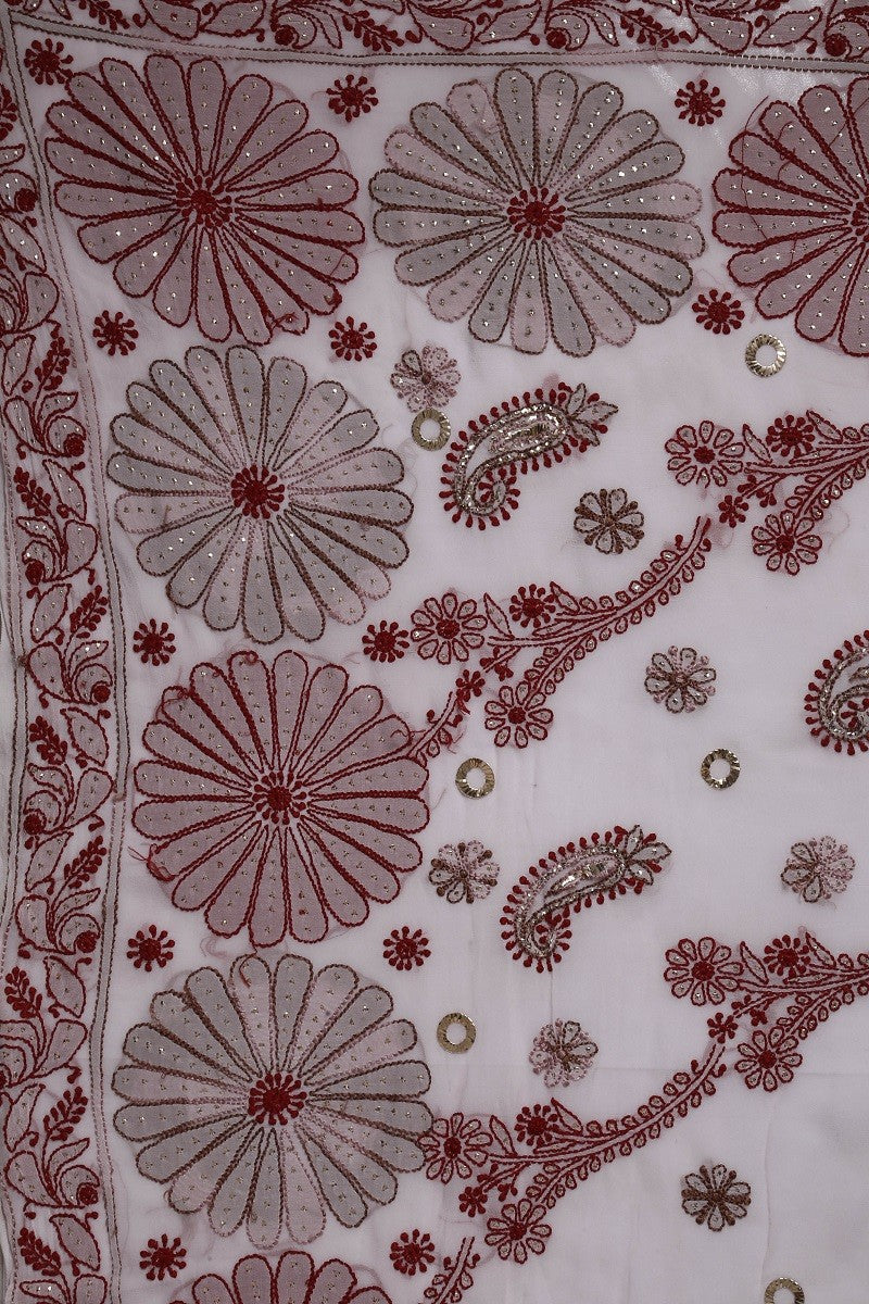 Ada Hand Embroidered White Georgette Lucknowi Chikankari Saree/Blouse With Muqaish Work A407323