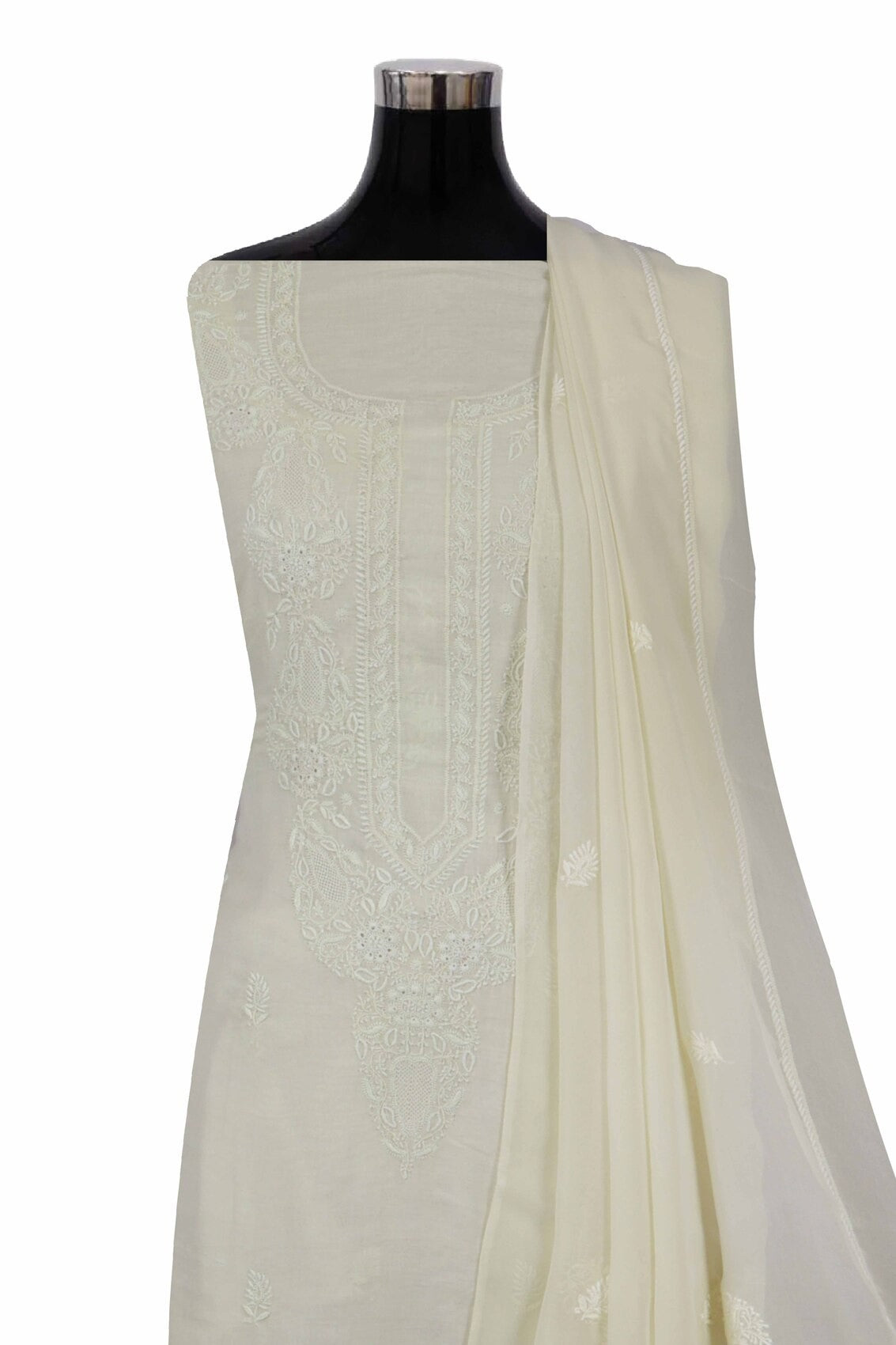 Ada Hand Embroidered Lemon Cotton Lucknowi Chikankari Unstitched Kurta Dupatta Set A174761