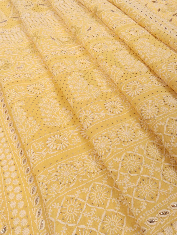 Ada Hand Embroidered Yellow Pure Georgette Lucknowi Chikankari Saree/Blouse With Muqaish Work A595825