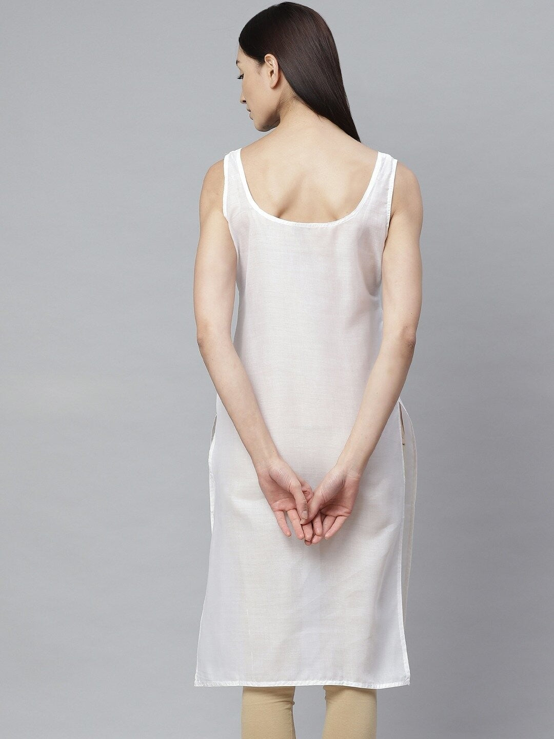 Ada White and Mustard Cotton Long Slips Combo of 2 A111125.