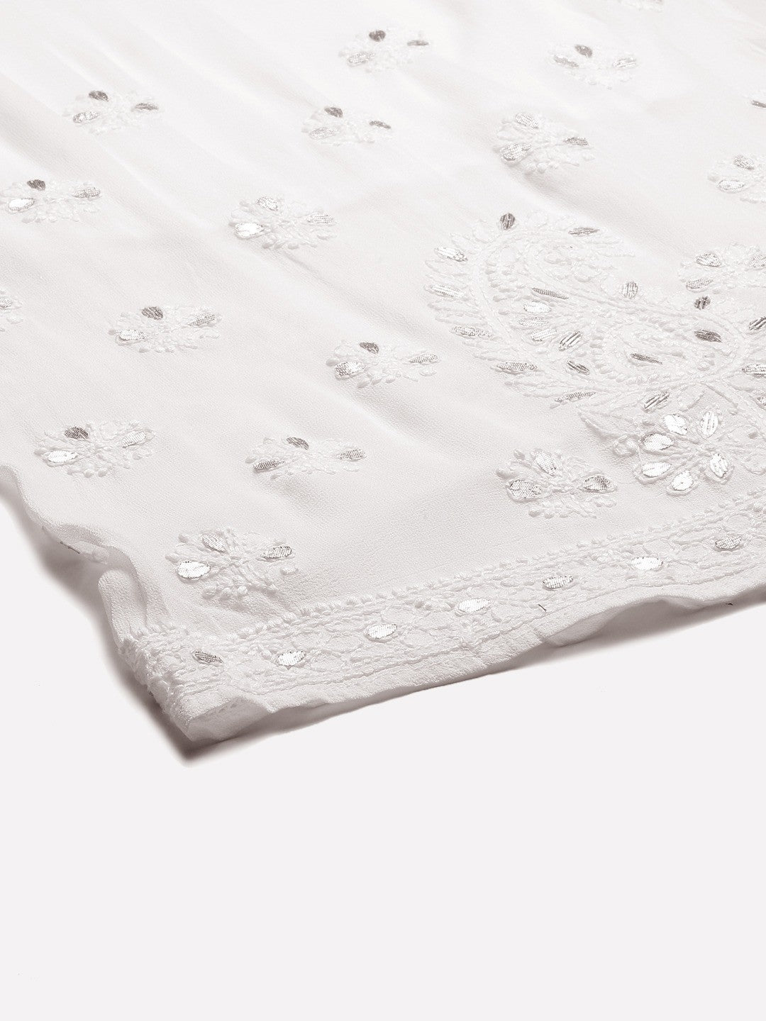 Ada Hand Embroidered White Georgette Lucknowi Chikankari Palazzo With Gota Patti Work A711143