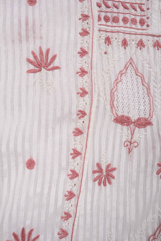 Ada Hand Embroidered White Chanderi Lucknowi Chikankari Unstitched Anarkali Kurta Dupatta Set 01A138196