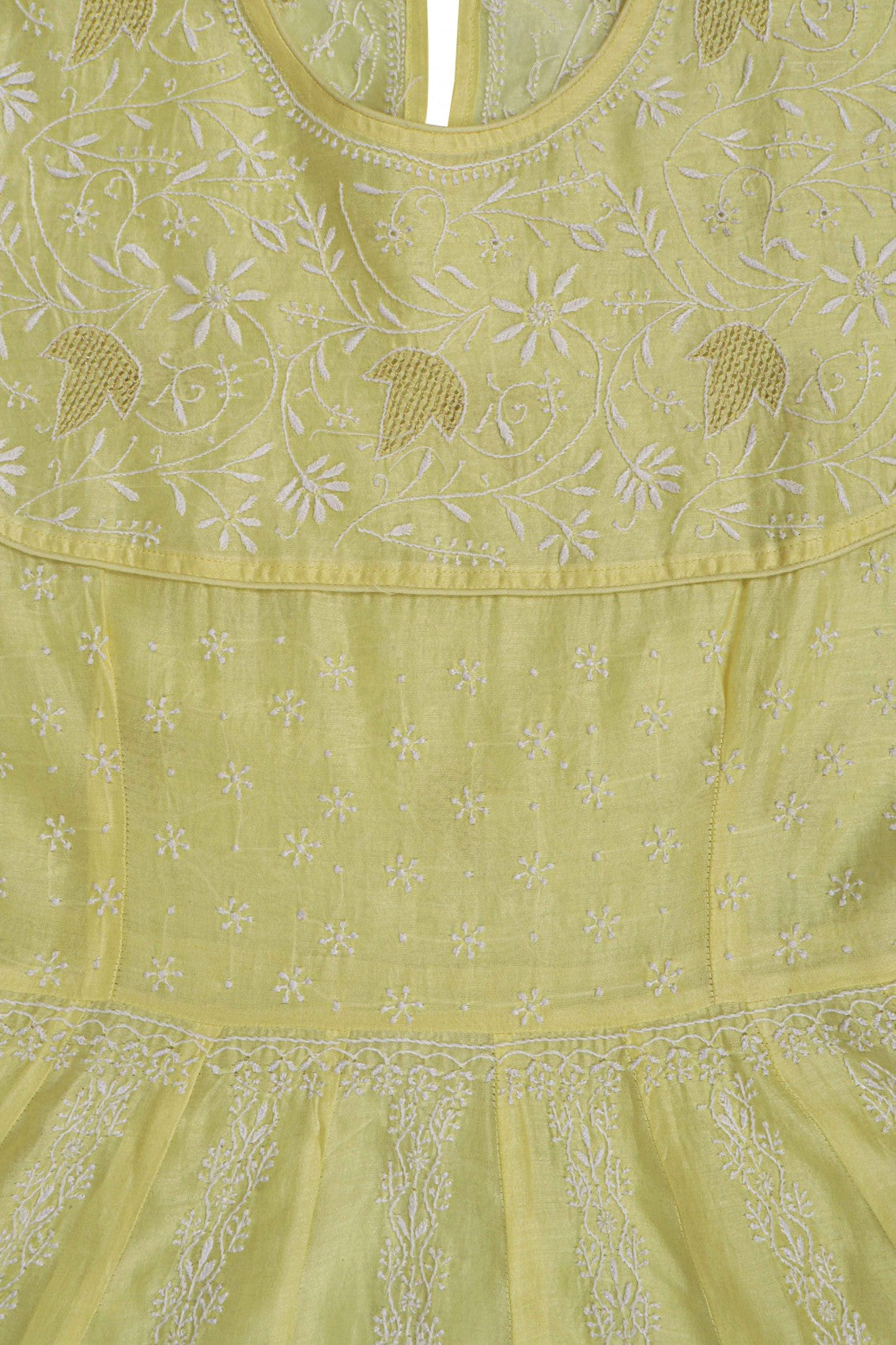 Ada Hand Embroidered Lemon Chanderi Lucknowi Chikankari Semi-Stitched Anarkali Kurta Dupatta Set With Zari Work 01A205829