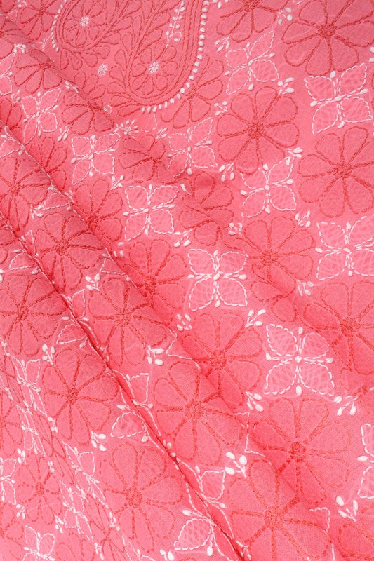 Ada Hand Embroidered Pink Cotton Lucknowi Chikankari Unstitched Suit Piece 01A1943