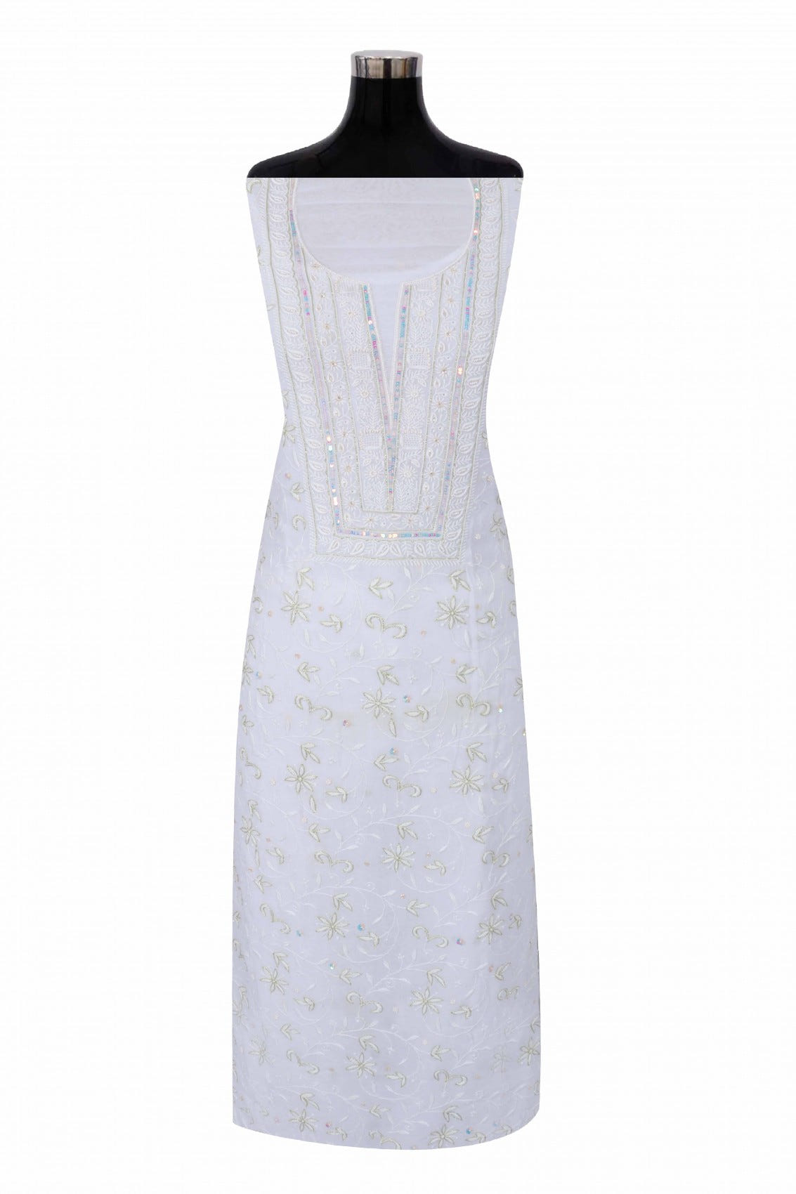 Ada Hand Embroidered White Viscose Georgette Lucknowi Chikankari Unstitched Kurta Dupatta Set With Pearl Work 01A197558