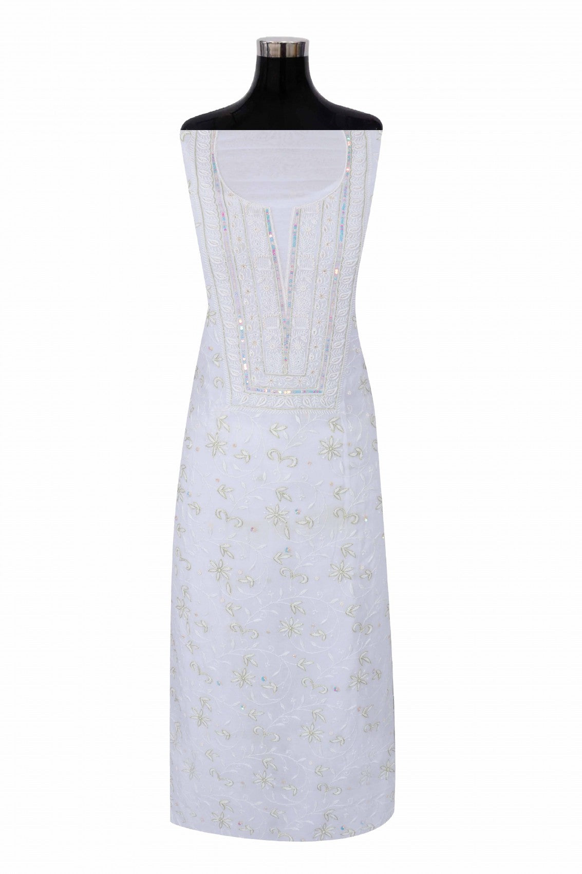 Ada Hand Embroidered White Viscose Georgette Lucknowi Chikankari Unstitched Kurta Dupatta Set With Pearl Work 01A197558