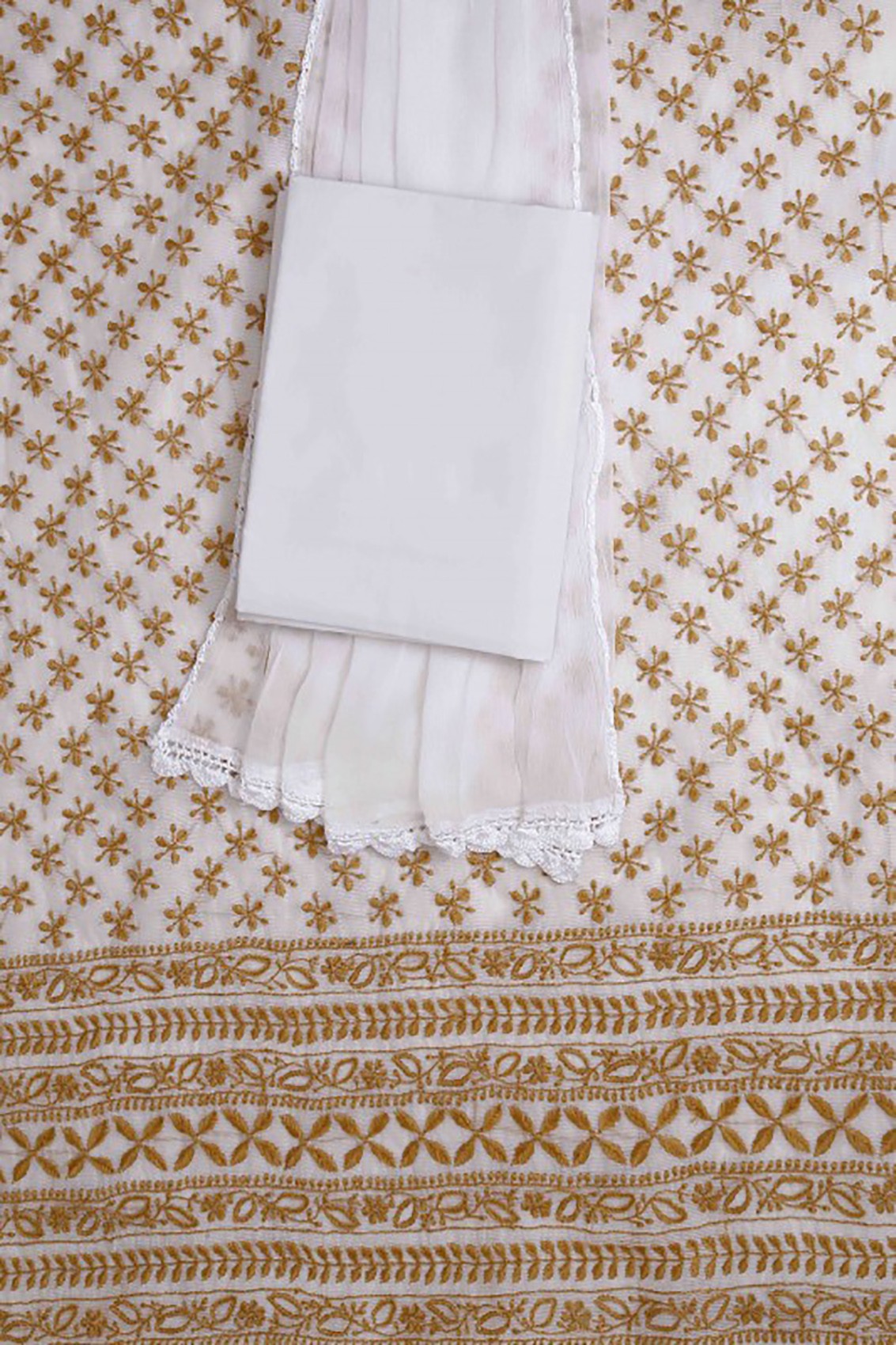 Ada Hand Embroidered White Net Lucknowi Chikankari Unstitched Suit Piece A618971