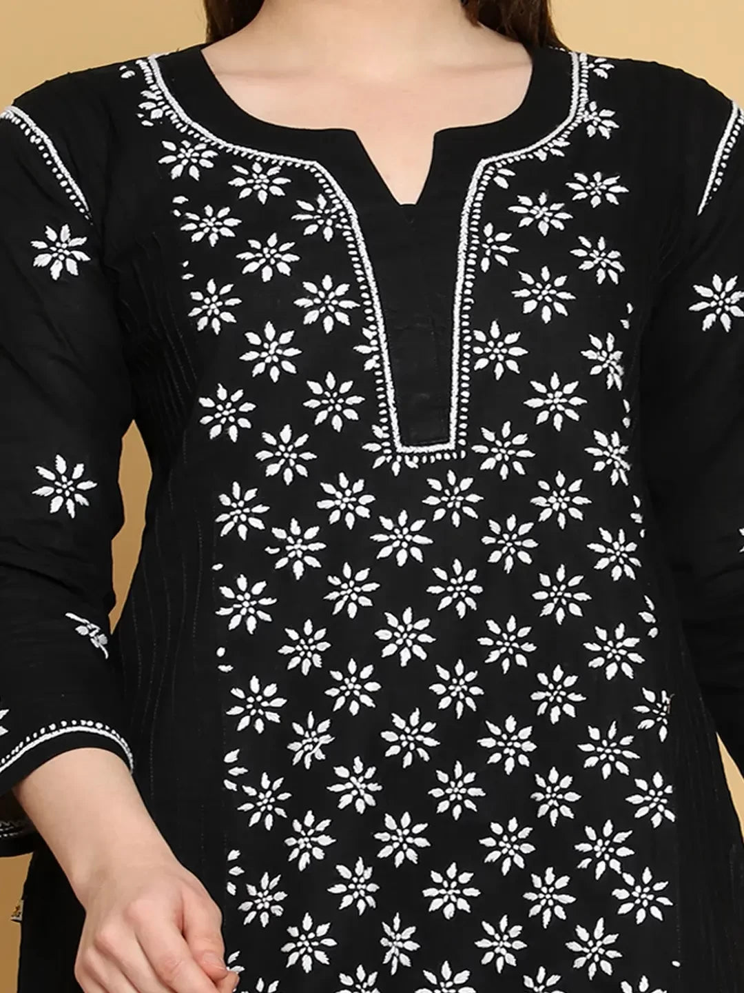 Ada Hand Embroidered Black Cotton Lucknowi Chikankari Straight Kurti A911286