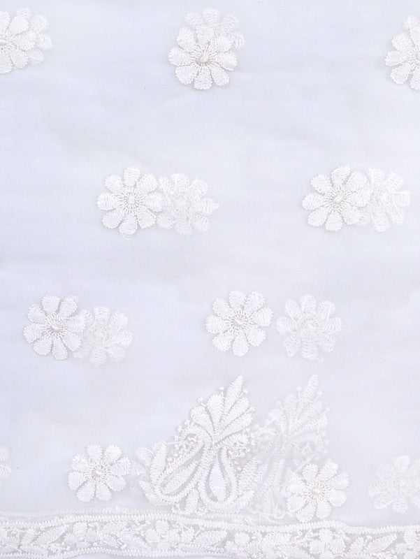 Ada Hand Embroidered White Georgette Lucknowi Chikan Unstitched Suit Piece A611802