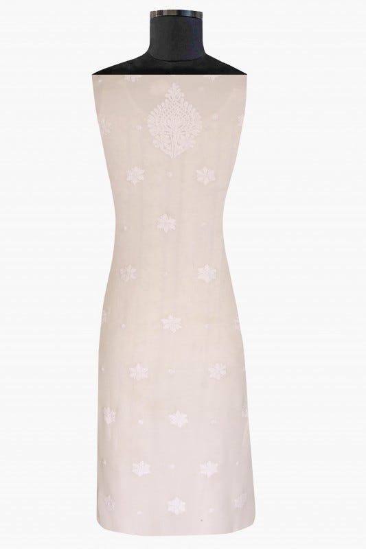 Ada Hand Embroidered White Georgette Lucknowi Chikan Unstitched Kurta Dupatta Set A621923