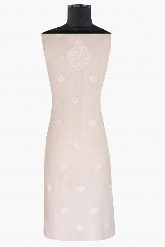 Ada Hand Embroidered White Georgette Lucknowi Chikan Unstitched Kurta Dupatta Set A621923