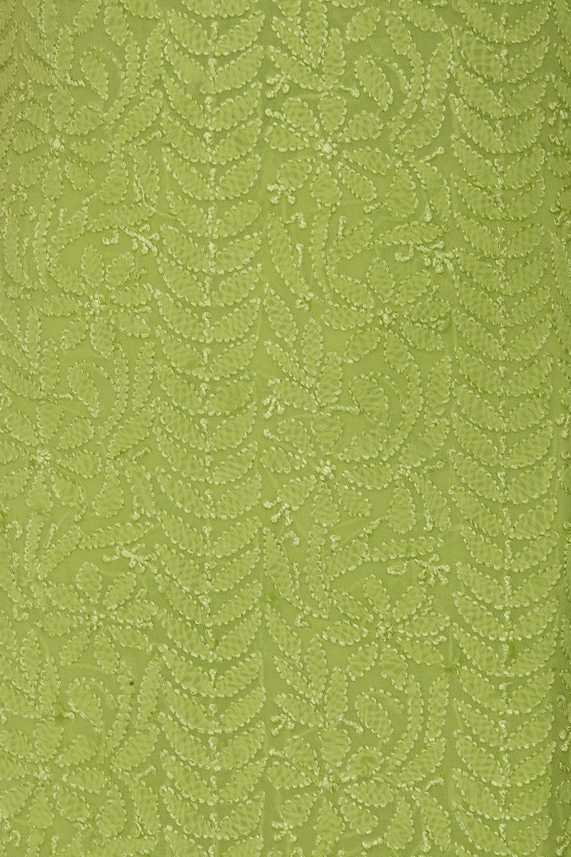 Ada Hand Embroidered Green Georgette Lucknowi Chikan Unstitched Kurta Dupatta Set A571718