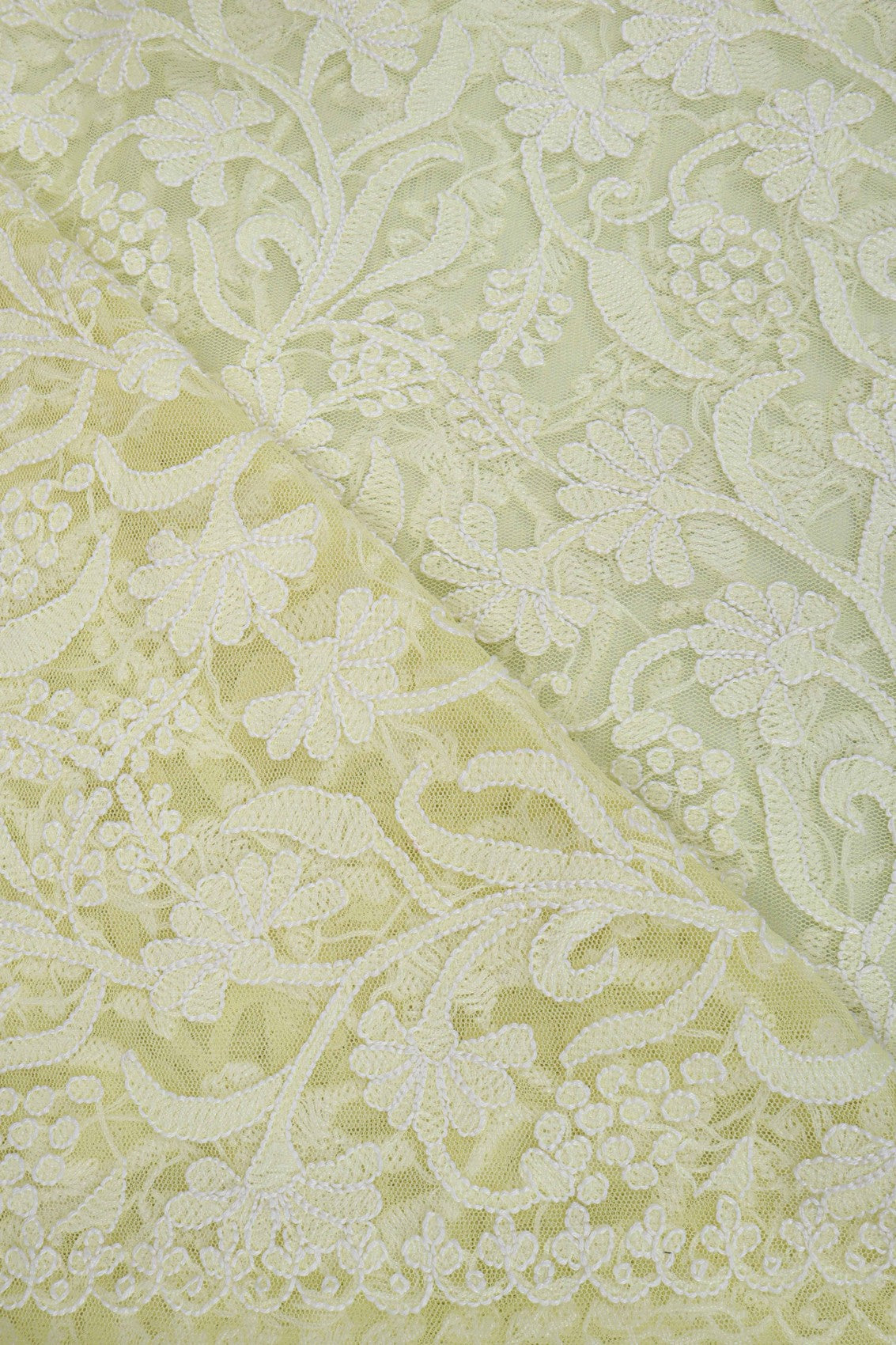 Ada Hand Embroidered Lemon Net Lucknowi Chikankari Dupatta A567878