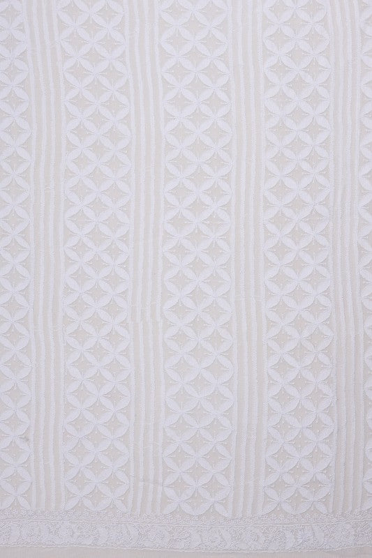 Ada Hand Embroidered White Chiffon Lucknowi Chikankari Unstitched Men's Kurta Piece A19936