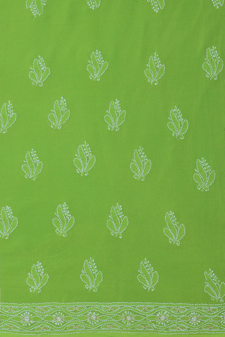 Ada Hand Embroidered Kelly Green Georgette Lucknowi Chikan Unstitched Kurta Piece with Pearl Work A579393