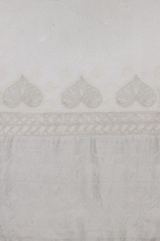 Ada Hand Embroidered White Chanderi Lucknowi Chikankari Saree with Blouse A612062