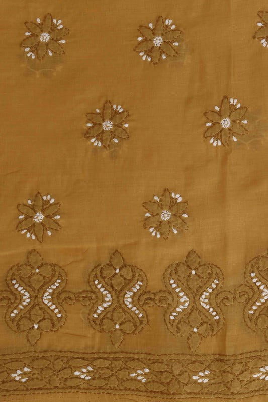 Ada Hand Embroidered Mustard Cotton Lucknowi Chikan Unstitched Suit Piece–A100180