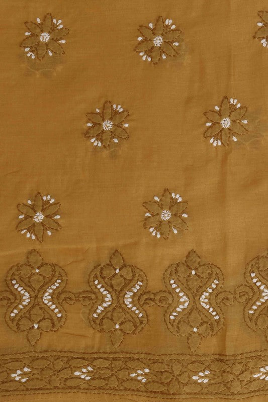 Ada Hand Embroidered Mustard Cotton Lucknowi Chikan Unstitched Suit Piece–A100180