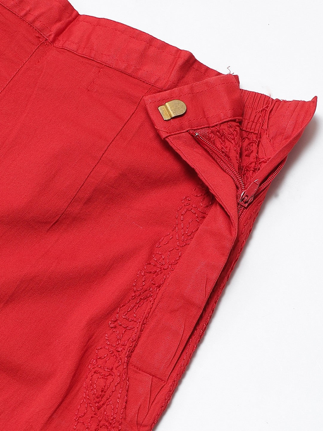 Ada Hand Embroidered Red Cotton Lucknowi Chikankari Trouser A203523