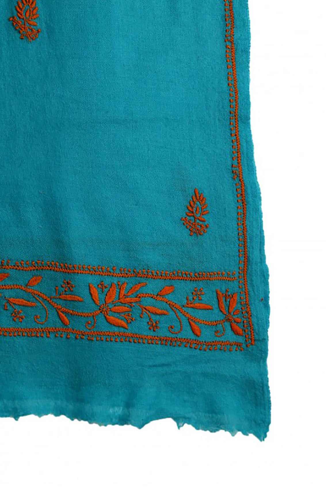Ada Hand Embroidered Aqua Blue Pashmina Lucknowi Chikankari Stole A254056