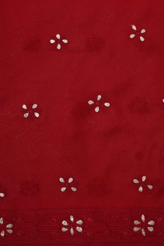 Ada Hand Embroidered Maroon Georgette Lucknowi Chikan Unstitched Kurta Piece With Gota Patti Work A330482