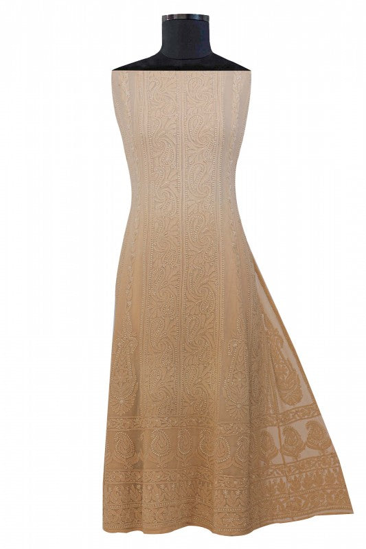 Ada Hand Embroidered Fawn/ Sepia Shaded Georgette Chikan Semi-stitched Anarkali Kurta A484773